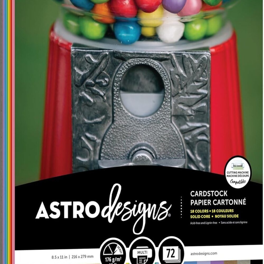 Astrodesigns Cardstock Pack 8.5"X11" 72/Pkg - 18 Bold & Vivid Colors